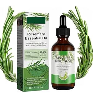 Aceite de Romero Para el Cabello, Aceite de Romero Para Mujeres y Hombres, Orgánic Rosemary Oil de La Piel, Cejas, Pestañas, Nutre el Cuero Cabelludo y Estimula el Crecimiento del Cabello 60ML.