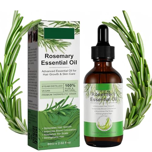 Aceite de Romero Para el Cabello, Aceite de Romero Para Mujeres y Hombres, Orgánic Rosemary Oil de La Piel, Cejas, Pestañas, Nutre el Cuero Cabelludo y Estimula el Crecimiento del Cabello (60ML)