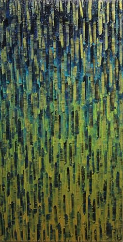 Peinture contemporaine verte bleue pour salon moderne