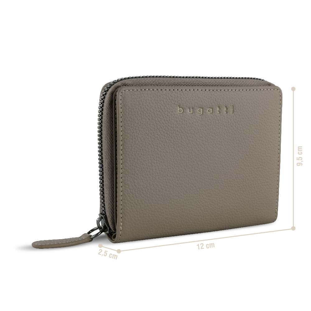 bugatti Mira Monedero pequeño para Mujer, Piel auténtica, Cremallera, protección RFID - Topo