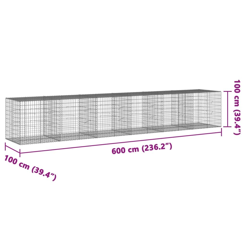 Gavión con tapa, 600 x 100 x 100 cm, cesta de piedra, hierro galvanizado | Cesta de piedra resistente para jardín y exterior para diseñar paredes de privacidad y muros de contención resistentes.