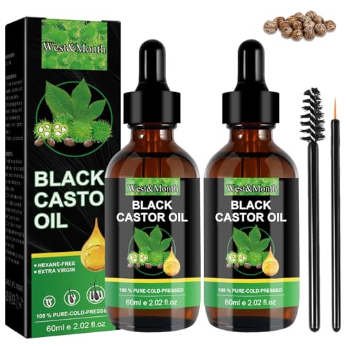 MILIAFLICK Aceite de Ricino 2 Piezas Castor Oil Prensado en Frío 60 ML Aceite de ricino negro puro prensado en frío para cabello pestañas y cejas