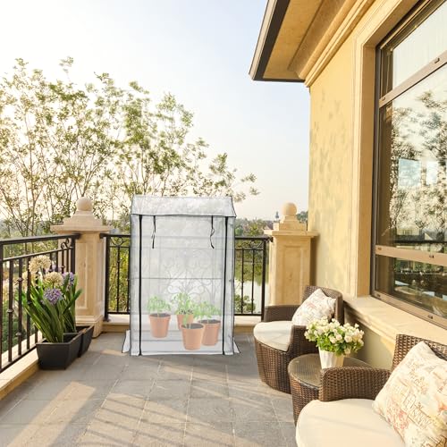 Relaxdays Gewächshaus Balkon, 4 Ablagen, HxBxT: 150 x 100 x 80 cm, Foliengewächshaus, PE-Folie, Stahl, transparent/grün – Bild 3