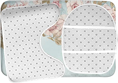 Badezimmerteppich-Set, 3-teilig, Blumen-Schmetterlings-Himmelsblumen, waschbare Badeteppiche, rutschfest, mit Rückenpolster, Konturteppich und Toilettendeckelbezug – Bild 6