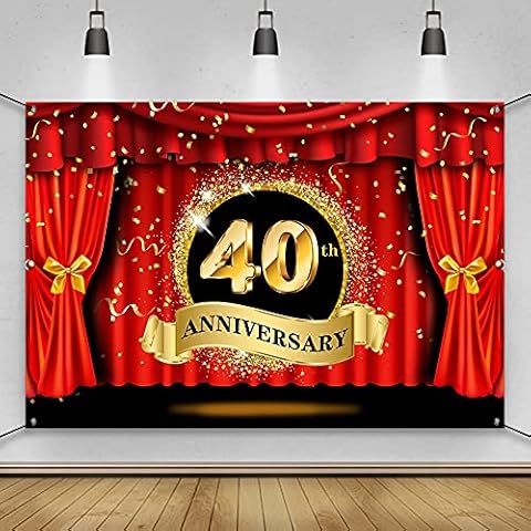 AWERT 6x3.6ft Happy 40th Anniversary Banner Red Curtains Wedding Birthday Anniversary Party Backdrop Sign Poster for Birthday Party Decoration Banner Photo Backdrop Birthday Party Supplies Cover