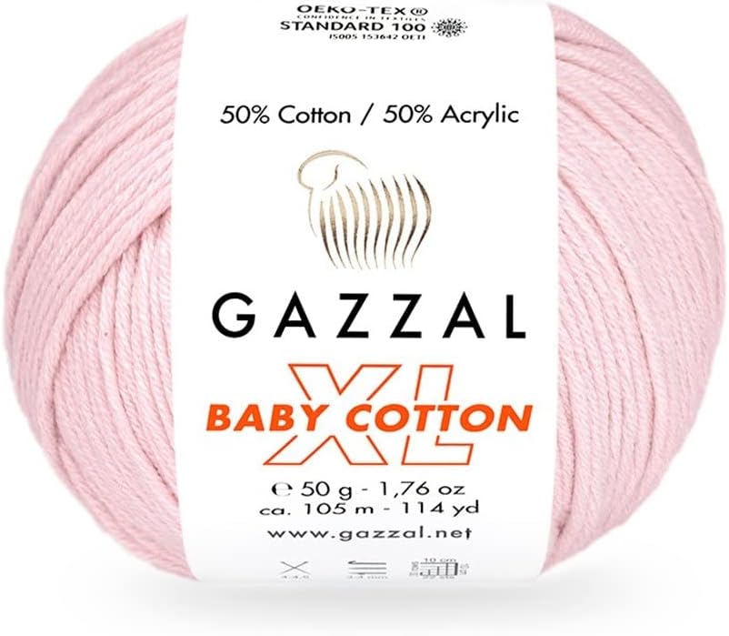 10 Pack (Skein) Gazzal Baby Cotton XL, 50% Soft Cotton 50% Acrylic, Each Ball 1.76 Oz (50g) / 114 Yards (105m), DK- Worsted, Knitting Yarn, Amigurumi Yarn, Baby Yarn, 3411