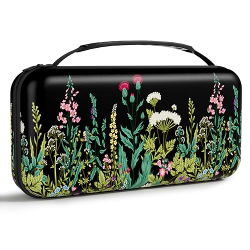 NPOOYI Carrying Case Compatible with Nintendo Switch OLED 2021/2017, Hard Shell Protective Switch Travel Case with Pockets and Game Holder for Console Joy-Con & Accessories, Wild Flower