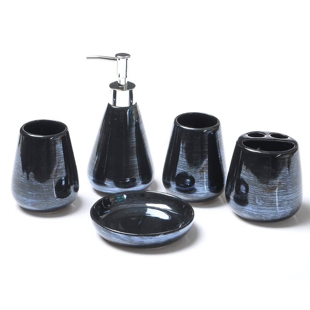 Dispensador de jabón, dispensador de loción de cerámica Creativa, Juego de Accesorios de baño de 5 Piezas para Cocina, baño, lavandería