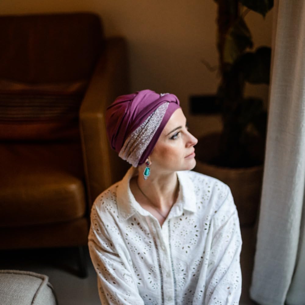 CAREBELL Turbante Oncologico Comfort Gala Malva Donna – Bandana Chemioterapia, Cappello Alopecia in Bambù senza Cuciture Vestibilità Flessibile, Ultraleggero e Traspirante