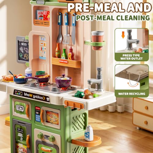 Image of Kids Kitchen Playset, 31.5 inch 73PCS Play Kitchen, with Steam, Sound & Light, Cooking Stove, Play Sink, Oven, Play Food and Toy Kitchen Accessories, Pretend Play Toys for Girls Gift