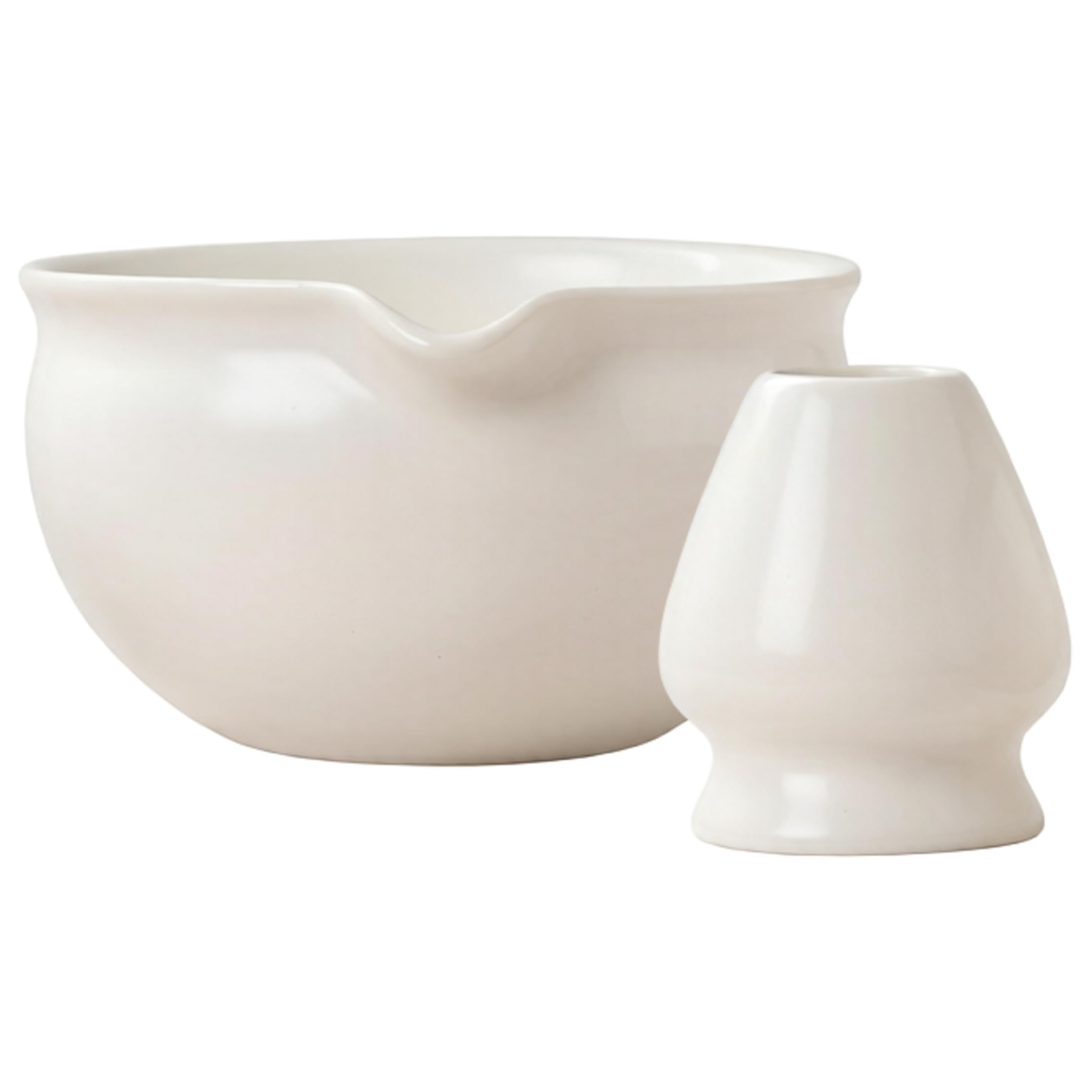 Neptuiby Matcha Bowl, 1 Set Matcha Bowl with Spout & Bamboo Whisk Kit Traditional Japanese Tea Set, Matte White.