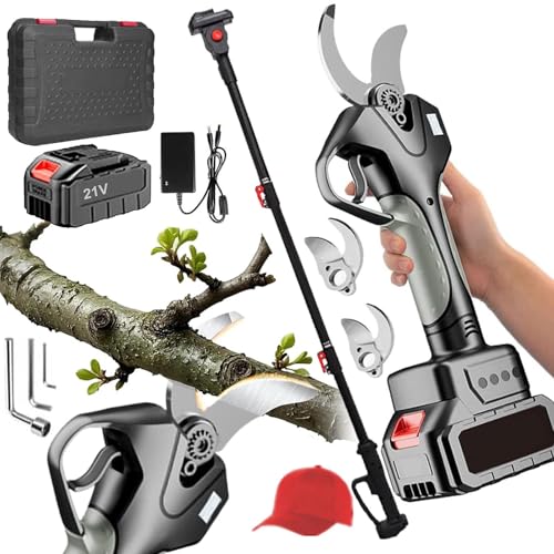 menglanchang 2-In-1 Electric Pruning Shears W/Extension Pole 6.5ft,980w Cordless Tree Pruner-Max Cutting Diameter 3in(78mm)/Digital Display/21v 2 * 2ah Battery/Working 8-10h,Gardening Tools,Grey