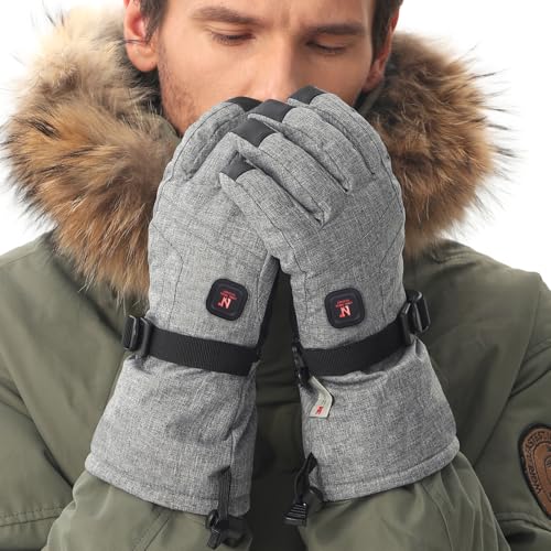 Aroma Season Heated Gloves, Rechargeable Gloves for Men and Women, Winter Gloves for Skiing, Hiking, Cycling, Raynaud’s Disease, Arthritis, 6000mAh Built-in Battery, 3 Heat Levels (Gray, L/XL)