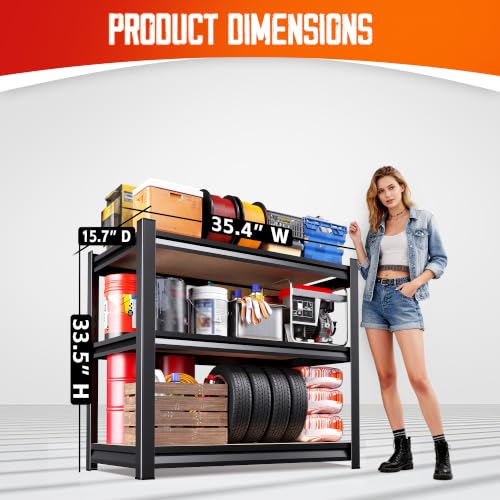 Image of 2-Pack 3 Tier Garage Shelving,Garage Storage Shelves,Adjustable Heavy Duty Shelving Units and Storage Large Rack,Utility Steel Shelf for Shop Warehouse Industrial Pantry Organizers 35 inchx33 inchx16 inch
