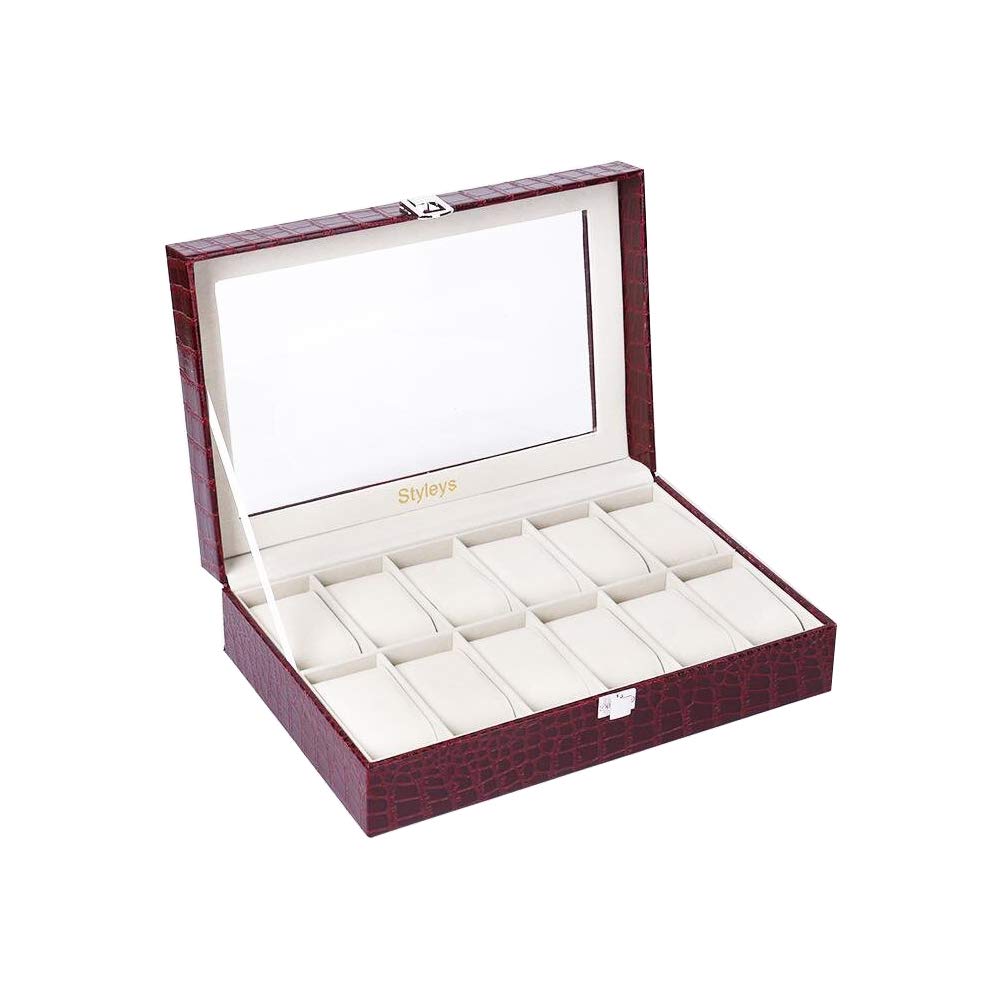 Styleys 12 Grids Faux Leather Watch Box Organizer Watch Storage Case (W13 - Wine Red) (B08HWWZSJ1) Amazon Price History, Amazon Price Tracker
