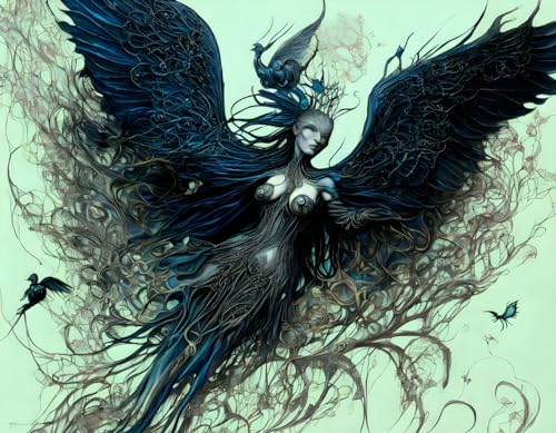 Corbeau noir avec un crâne poster Meechi 50x70cm toile décoration murale salon chambre adulte