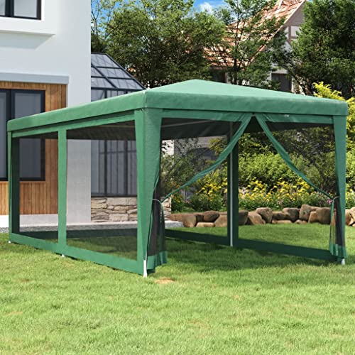 HOMIUSE Carpa para fiestas con 6 paredes laterales de malla, color verde, 3 x 6 m, carpa plegable para barbacoa, cenador de jardín, cenador de jardín, tienda de ventas, tienda de fiesta, tienda de