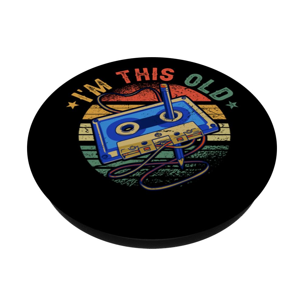 Retro I'm This Old Classic Music Vintage Cassette Tape PopSockets Adhesive PopGrip, Black - Image 2
