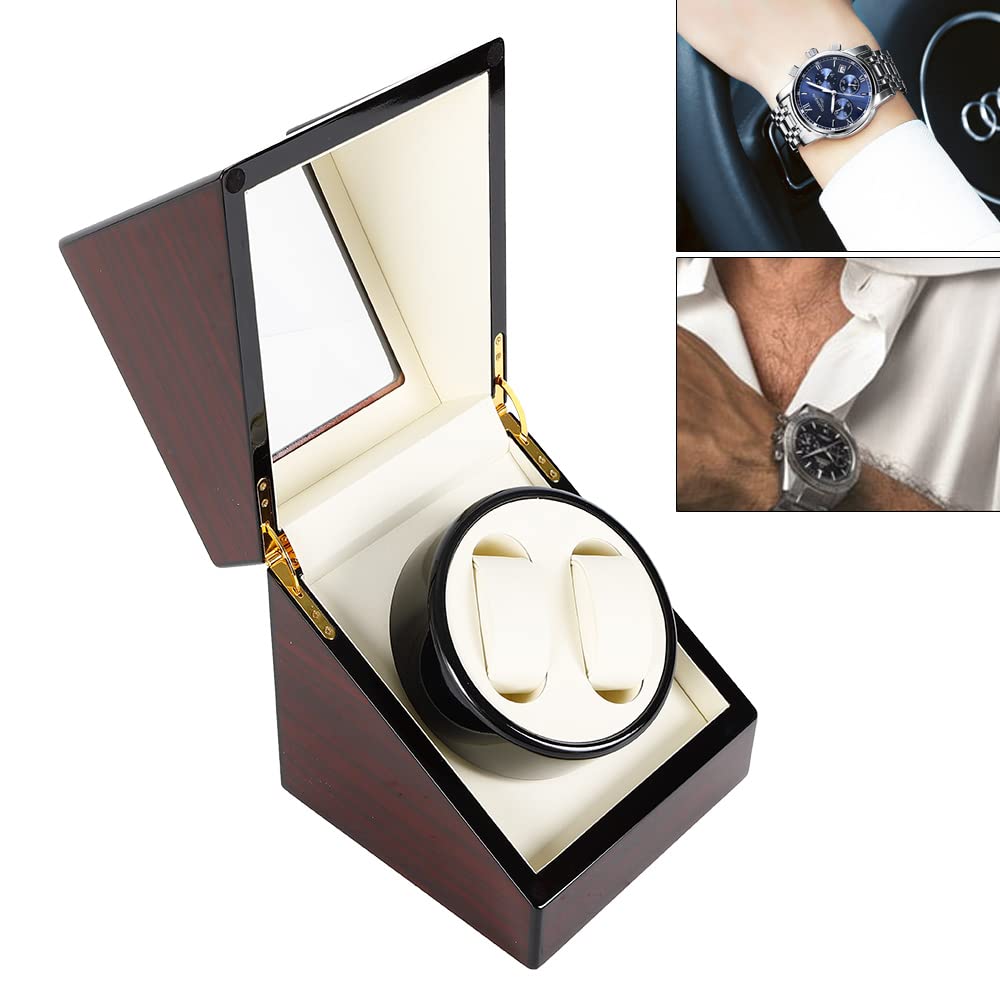 Uhrenbeweger-Vitrine, 2+0 Uhrenbox Automatisch Uhrenbeweger Rechteckig Uhren Watch Winder Uhrenbox, für 2 Uhren Automatisch Holz Luxuriöser Uhrengehäuse, 21 * 18.3 * 18cm, Braun