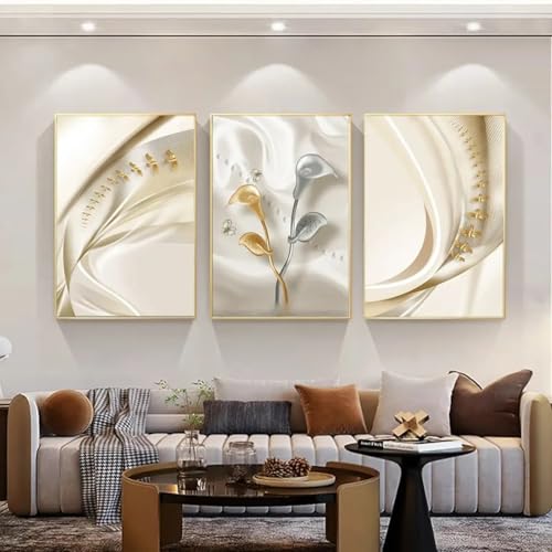 Affiche et impressions abstraites Lily Golden Bird TONGYINLI triptyque de 60x80cm