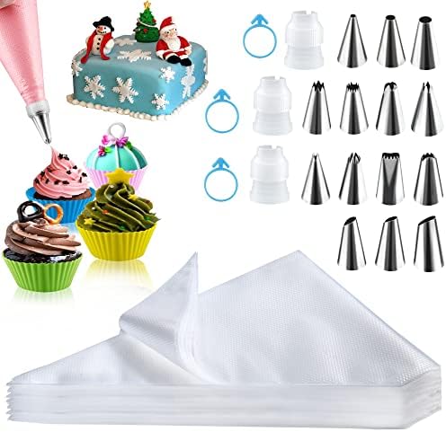 Piping Bags Disposable 100pcs, firstake 12 Inch Thickened Pastry Bags, Anti Burst Frosting Bags, Non-slip Icing Piping Bags and Tips Set for Baking Cupcake, Cookies and Cake Decorating
