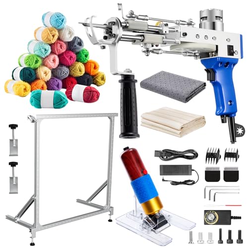 Image of BESGEER Rug Tufting Gun Starter Kit with Metal Frame with Carpet Trimmer - Rug Tufting Gun Kit with Carpet Trimmer Kit with Tufting Frame, 2 in 1 Cut & Loop Pile Carpet Gun& Carving Clippers(Blue)