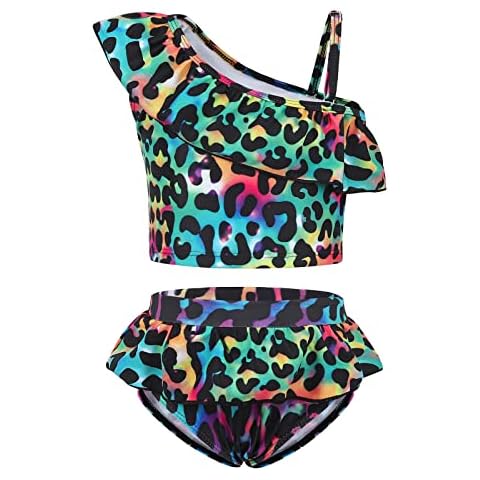 Edjude Girls Swimwear 2 Piece Bathing Suit for Toddler Baby Girls Bikini Set Toddler Ruffle Mermaid Swimming Suit Unicorn Beachwear with Headband Size 3-4 Years Navy Cover