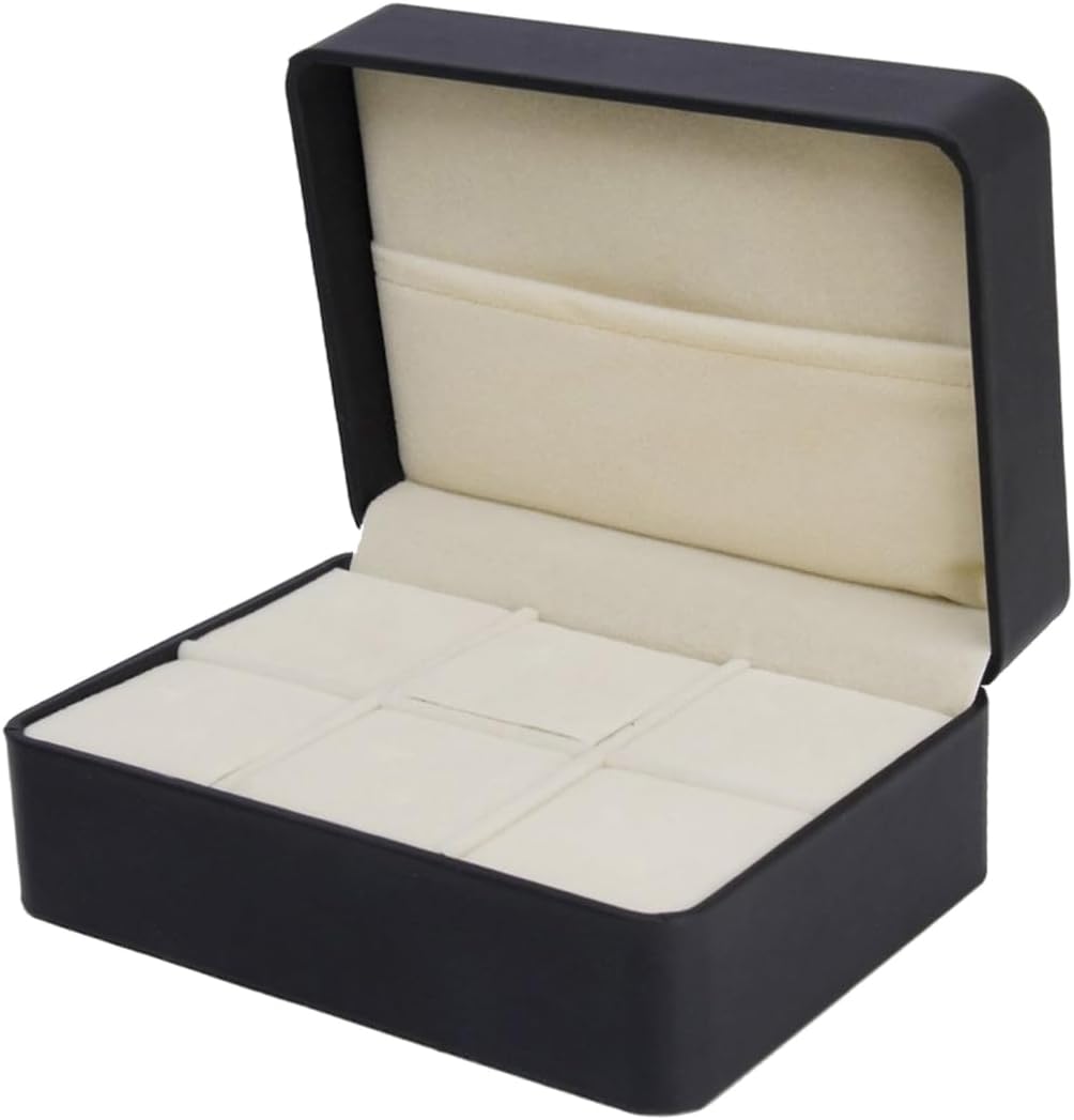SHERCHPRY 6-Compartment Cufflink and Tie Clip Storage Box Black Compact Organizer Case for Men Jewelry Storage