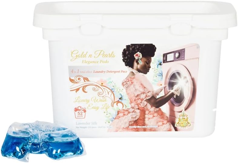 Gold n Pearls 4-in-1 Laundry Detergent Pods, Lavender Silk Scent, 52 Count - Stain Remover, Fabric Softener, Deep Cleaning, Long-Lasting Fresh Lavender Fragrance, HE & Cold Water Compatible