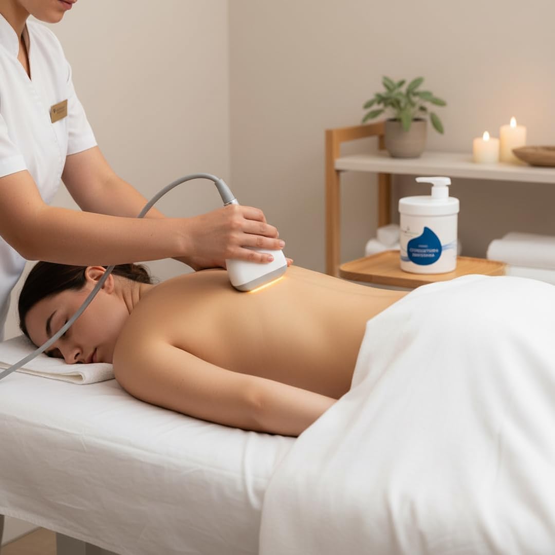 PHYSIOCEUTICALS - Crème Conductrice pour Radiofréquence et Diathermie 1000 ml + Pompe doseuse - Base neutre professionnelle à la vitamine F pour spécialistes