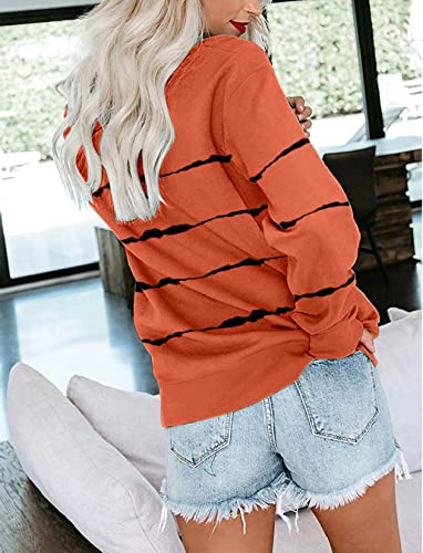 Pgands Women's Casual Crewneck Color Block Sweatshirts Long Sleeve Striped Printed Tunic Tops Cute Lightweight Pullovers With Pocket D- Orange #TOP3