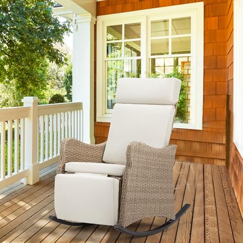 HOMREST Outdoor Recliner for Patio Wicker Reclining Patio Chair with 150Adjustable Back Porch Recliner with Extended Footrest & Removable Cushion for Garden Light Grey