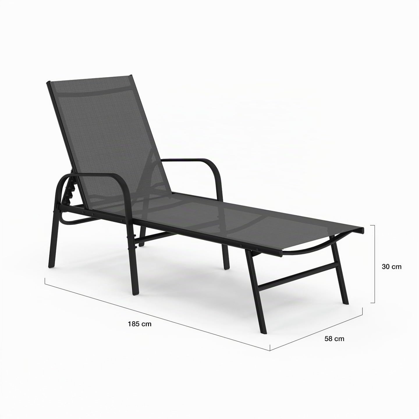 IDMarket - Lot de 2 transats Fidji en Acier Noir et Toile Gris Anthracite