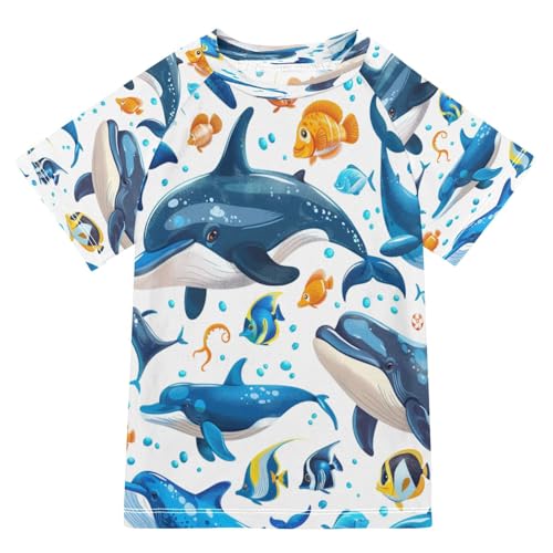 Toddler Boy Rash Guard Short Sleeve Swim Shirt Ocean Theme Print Rashguard 9-10T Beach Shirts Quick Dry,180