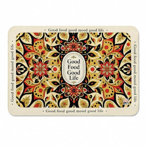 Image of LUXE HOME INTERNATIONAL Dish Dry Mats for Kitchen Counter, Rubber Quick Dry Mat for Kitchen Utensils, Mandala Floral Pattern Smooth Absorbent Placemat, 35x55 cm, Flower Yellow, Pack of 1