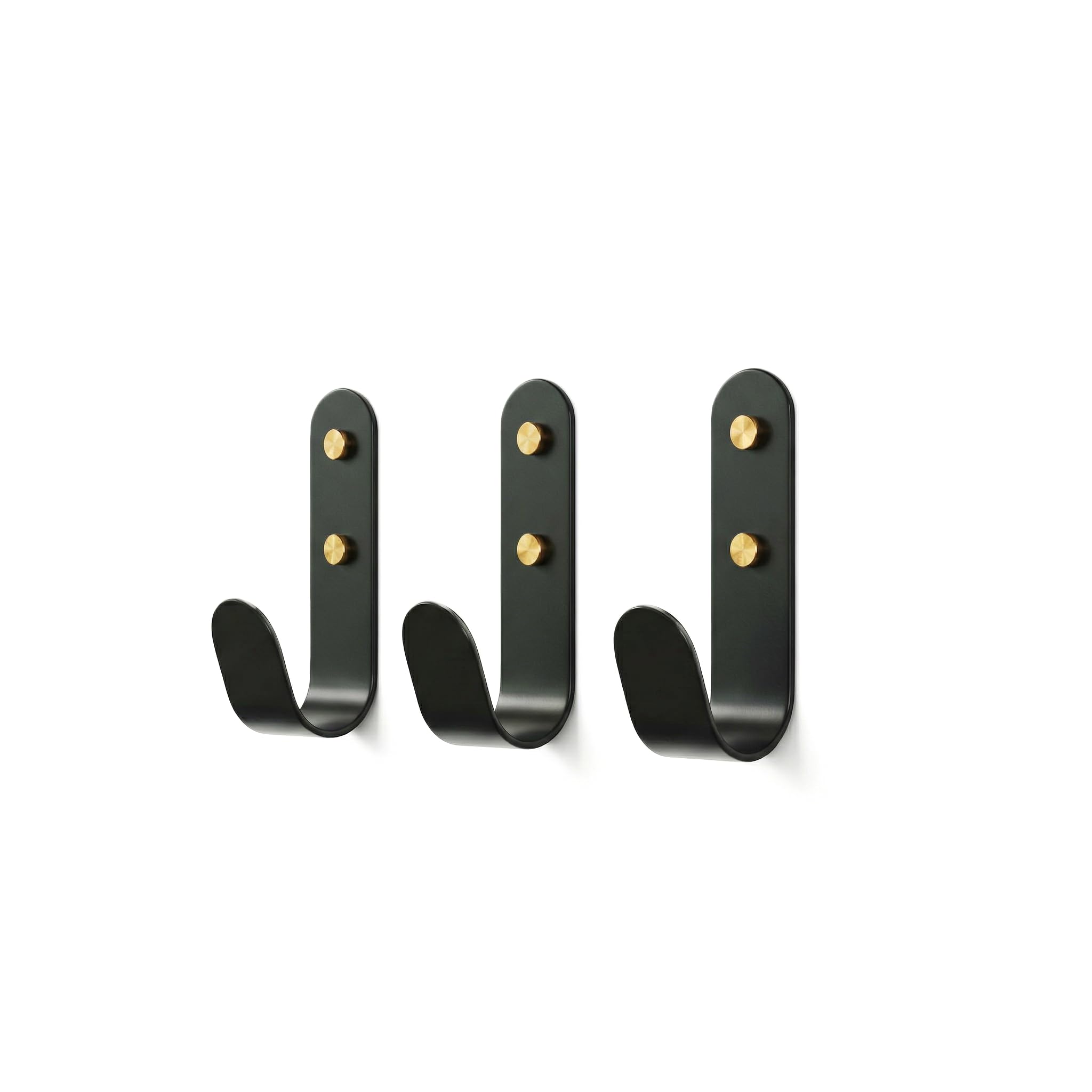 The Hairpin Leg Co. [HLC Metal J Wall Hook. Chunky Modern Playful Coat Hook - [Black,Brass, 3 Pack]