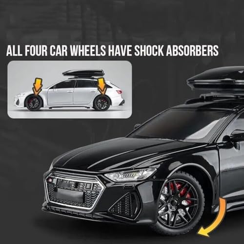 Image of Diecast RS6 Toy Car 1:24 Scale Model,Pull Back Vehicles Alloy Simulation Supercar with Lights and Sound Also for Car Dashboard,Kids,Adult (Grey)