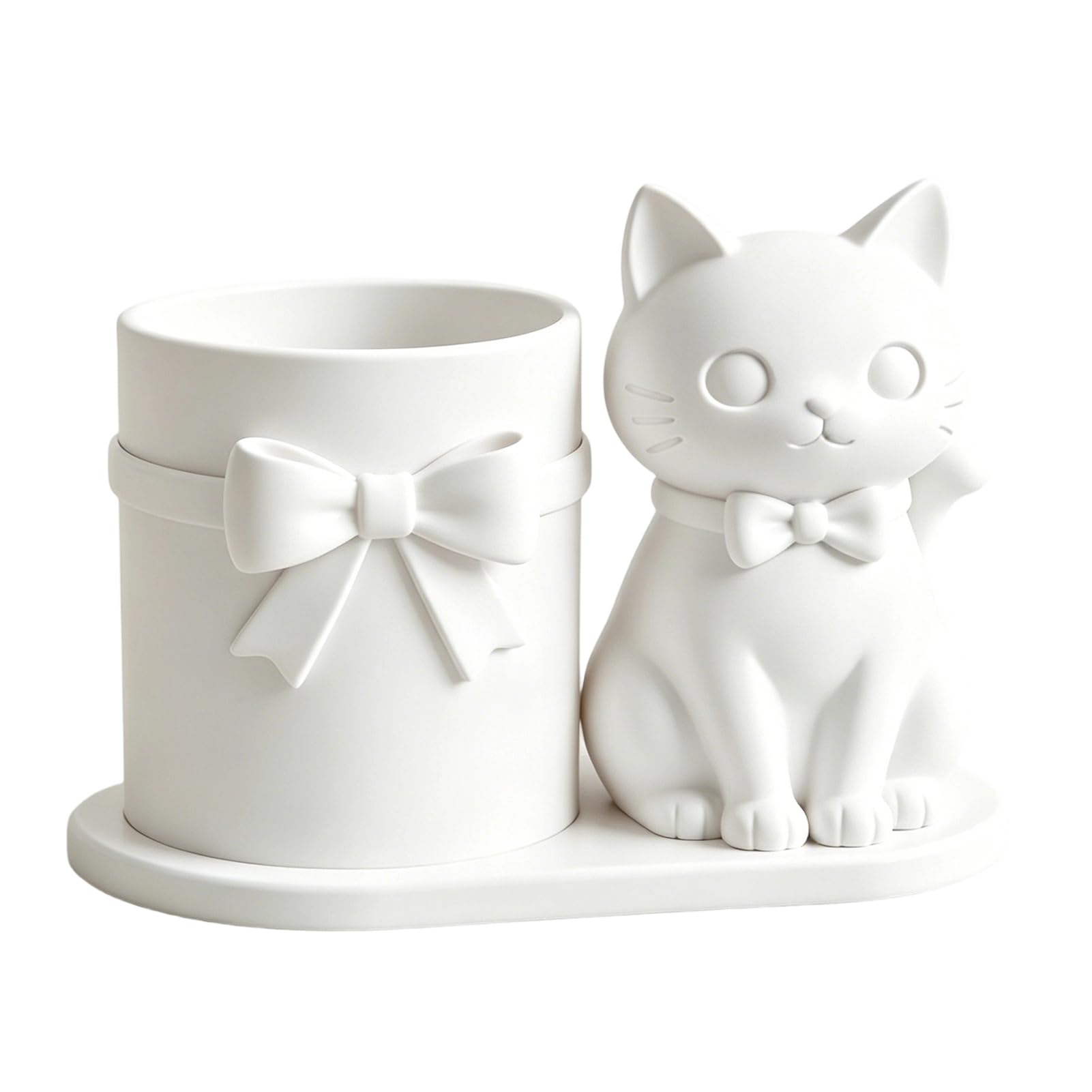 Glifora Cat Pen Holder - Cute Kitty Desk Organiser with Pens, Pencils and Makeup Brushes, 3D Printed Cat Sculpture for Home Office Desk Decor