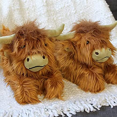 Home Shoes Unisex Hochlandkuh Hausschuhe, Stofftier Figur Spielzeug Rind Kuschel Langhaar Stier Plüschtier Für Kind