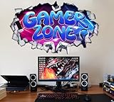 YIMEHDAN Large 3D Gamer Zone Wall Decals (20.7”x34.6”), Video Gaming Vinyl Wall Stickers for Game Lover, Removable Video Game Artwork for Boys Playroom Bedroom Decor
