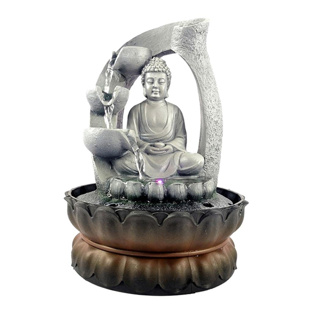 Buddha Tabletop Fountain LED Lights Zen Rock Water Waterfall Home Deck Decor-image-13