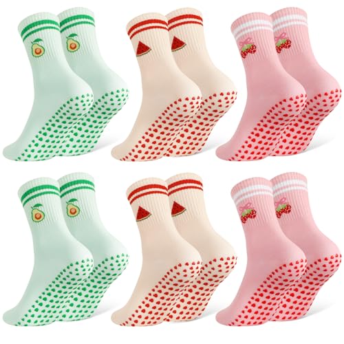 Image of Jspupifip Cute Pilates Socks with Grips Non Slip Yoga Socks for Women | Crew Socks for Barre Workout Athletic Hospital Slipper Socks
