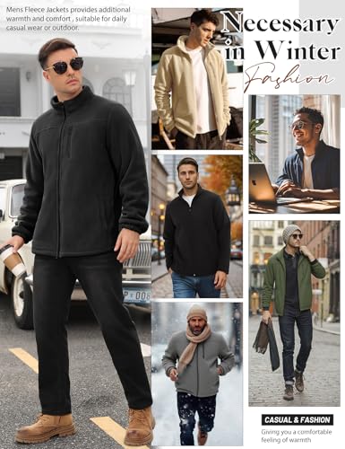 Voqeen Herren Fleecejacke Warme Winter Outdoor Strickjacke mit Reißverschluss Dicke Fleece Jacken mit Taschen Arbeitsjacke für Männer Wintermantel Stand Kragen
