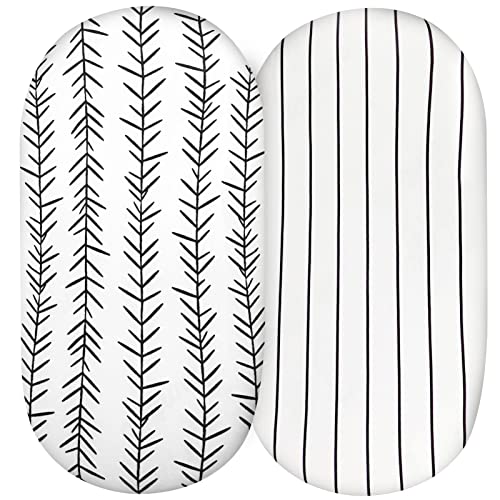 Image of Stripe Bassinet Sheet Set, Jersey Cotton for Baby Boy/Girl, Fitted Sheets Flexible for Most Bassinet Mattress