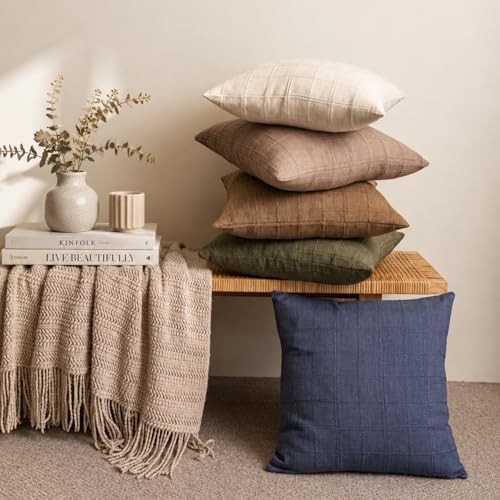 GGVCWWQ Throw Pillow Covers 18x18 Inch Set of 2 Decorative Linen Textured Spring Modern Square Accent Cushion Covers Boho Farmhouse for Sofa Chair Couch Bed Living Room Home Decor, Olive Green - 3