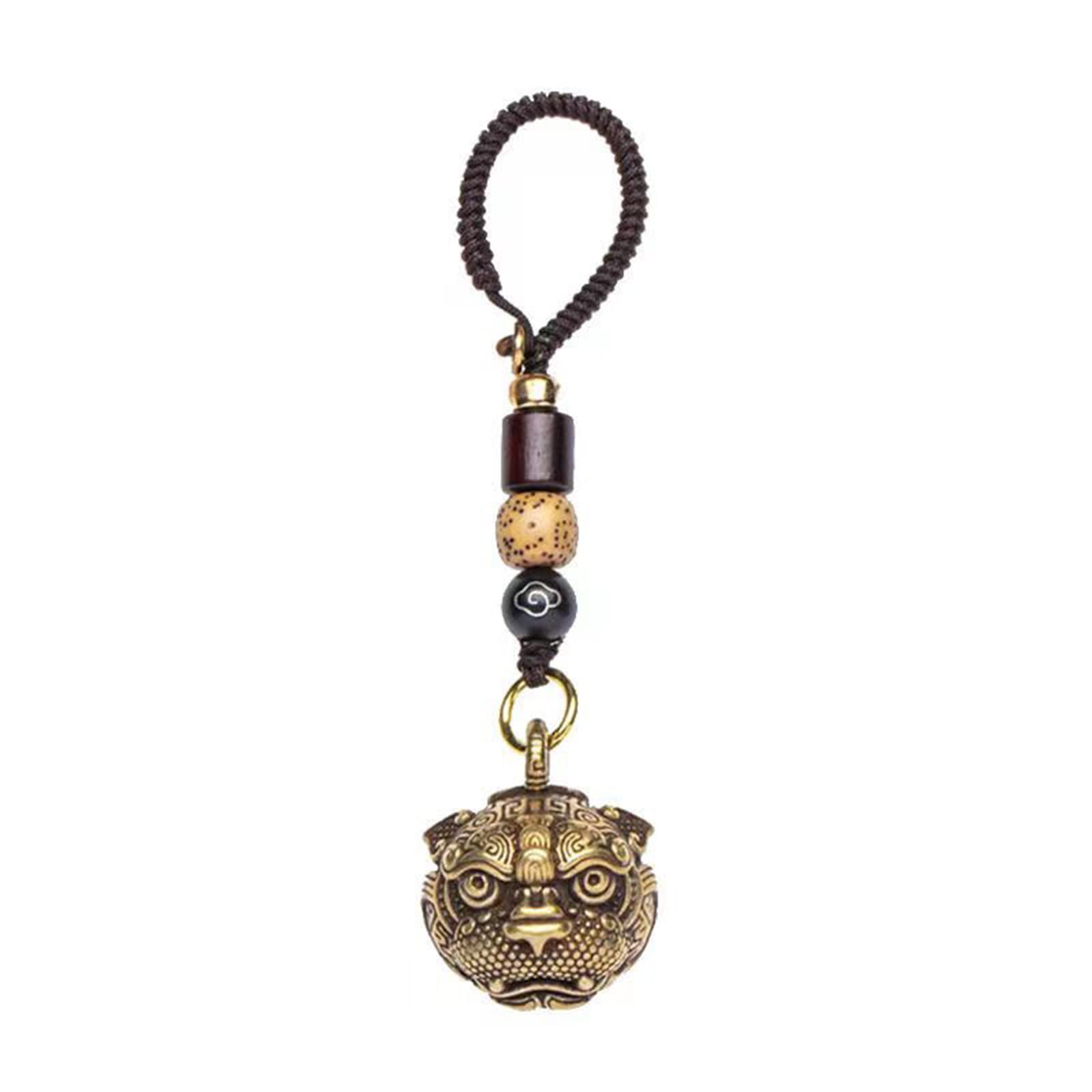 Rakkyo Women's Bronze Feng Shui Pixiu Head Bell Keychains For And Men - Brass Pi Xiu Pi Yao Car Key Chain For Wealth Porsperity Success And Good Luck Fortune, S