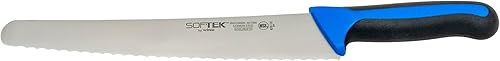 Winco Sof-Tek, cuchillo de panpastelería de 10 pulgadas de ancho, mango de agarre suave, platanegroazul