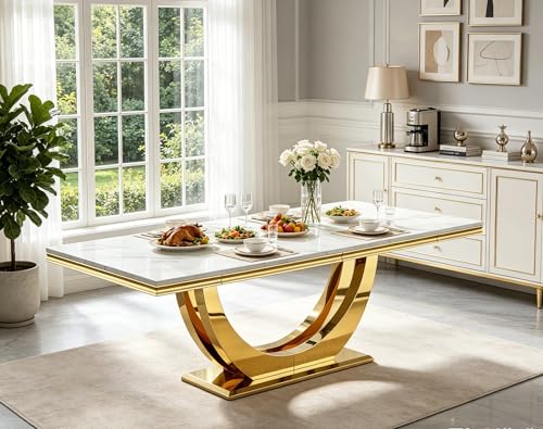 94" Large Faux Marble Dining Table for 10, Modern Rectangular