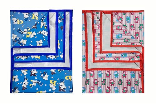 Image of EcoSoft Plastic Sheet,PVC Sheet for Kids,Rubber Sheet for Babies,Bed Wetting Protector(90 x 135 cm) (Blue Alphabet & Pink Tedy)