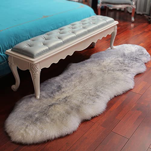 Premium Genuine Fur Sheepskin Rug Real Australia Sheepskin Natural Luxury Fluffy Lambskin Fur Area Rug Seat Covers for Kids Bedroom Sofa Chair Cover (Gray Tip, Double Pelt/2ft x 6ft)